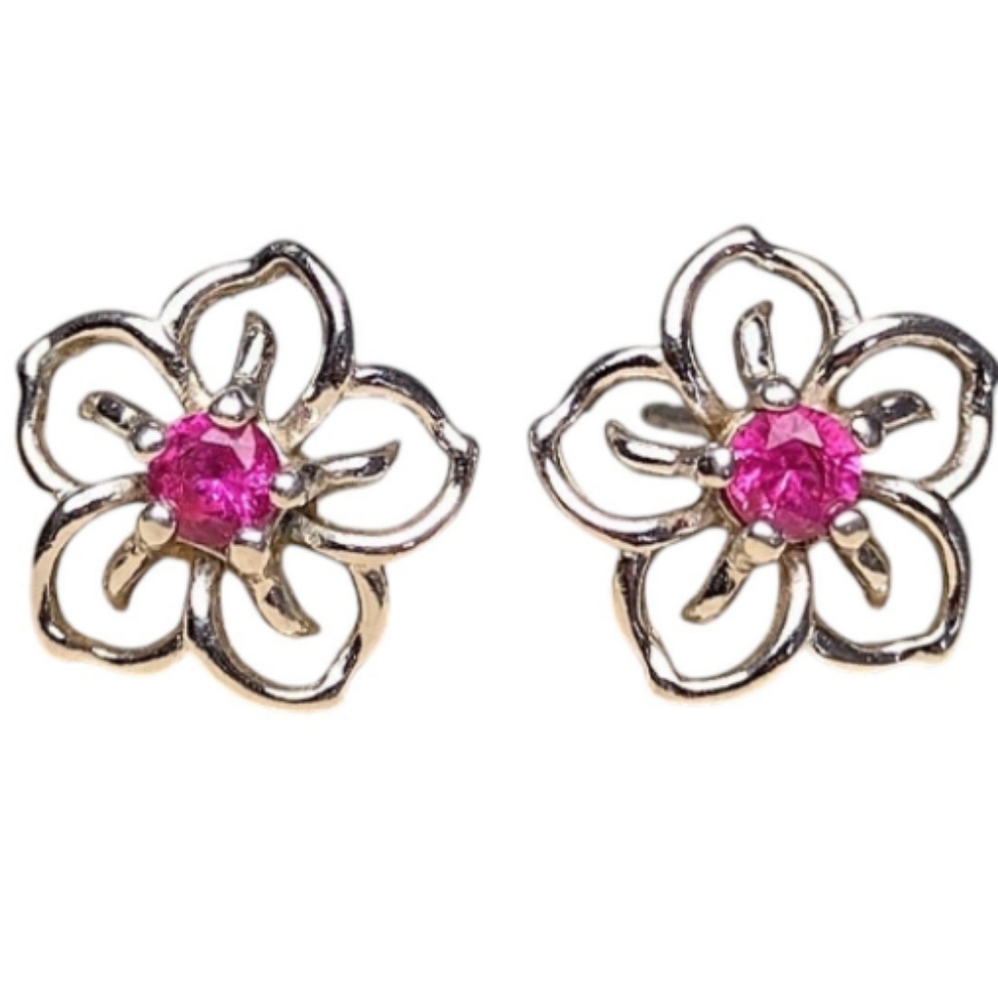 Ruby Sterling Silver Hibiscus Flower Stud Earring… - image 1
